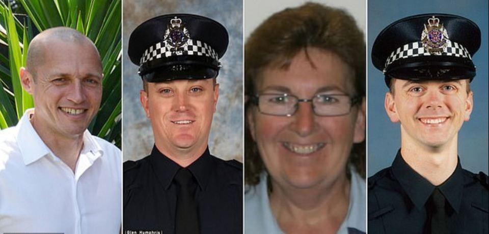 Hero cops (left to right) Kevin King, Glen Humphris, Lynette Taylor and Josh Prestney all died