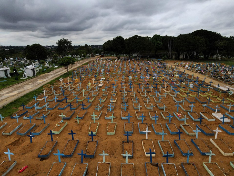 Manaus was thought to have a high level of immunity against the virus before having a second wave, suggesting the Brazil variant can reinfect those who have previously had Covid. Pictured: An aerial view of a mass grave at the Parque Taruma cemetery