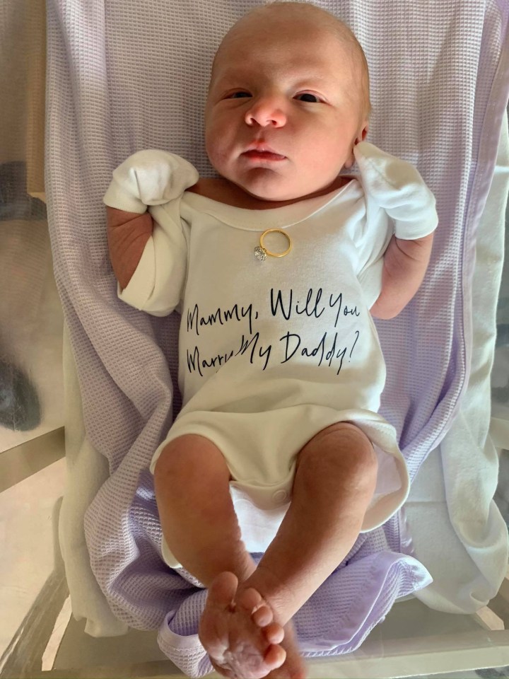 Last year Scott ­proposed by having 'Mammy will you marry my Daddy?' embroidered on newborn Oscar’s babygrow