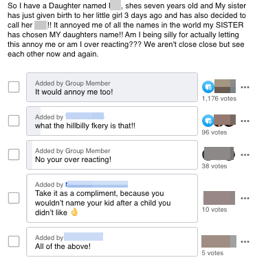 The anonymous mum posted a poll on Facebook to ask if she had a right to be mad