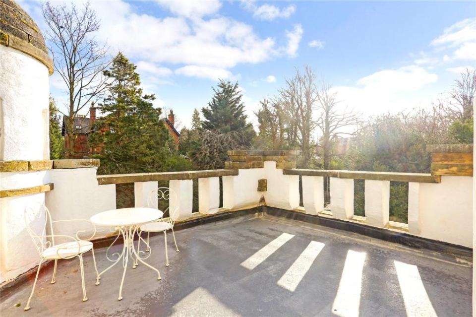 It boasts stunning views from a roof terrace in a tower