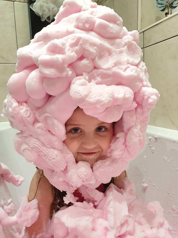 Mum Sarah Rayner was one of the first to mention the "amazing bath foam" sharing snaps of her daughter sitting in the tub covered by the pink foam