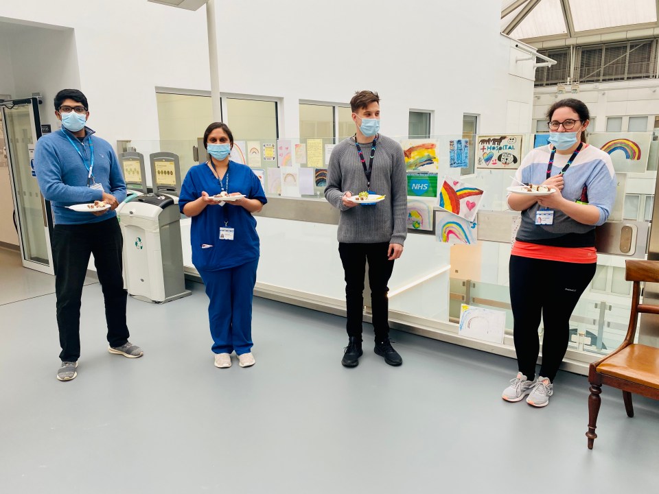 Staff at Chelsea & Westminster hospital posed for photos with the snacks