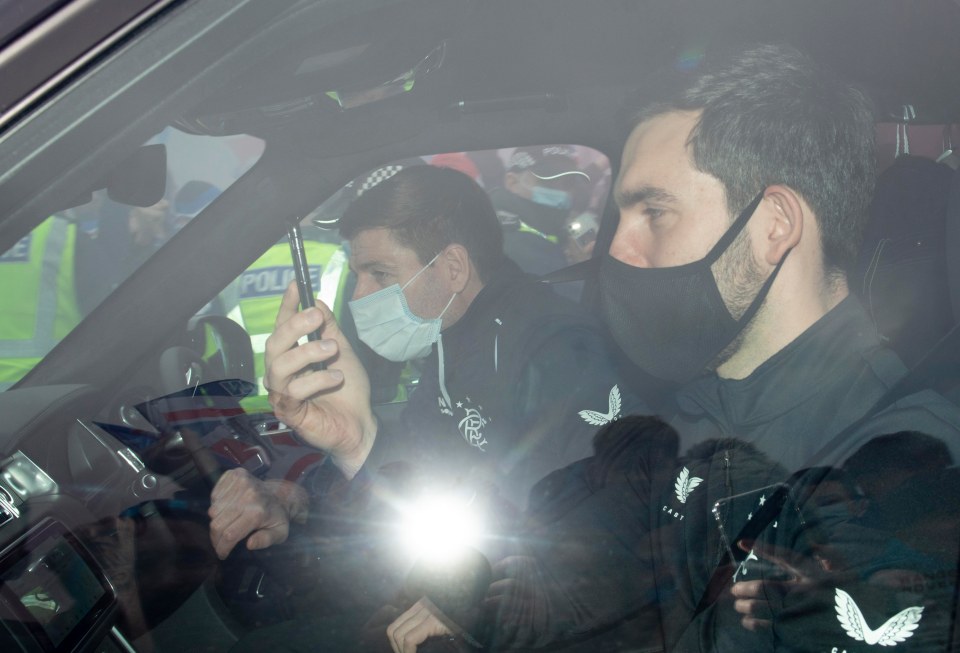 Gerrard was mobbed as he drove to Ibrox for the St Mirren clash