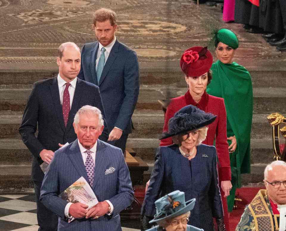 Prince William, Prince Charles and Prince Harry are pictured with other members of the Royal Family at Westminster Abbey for the annual Commonwealth Service back in March last year