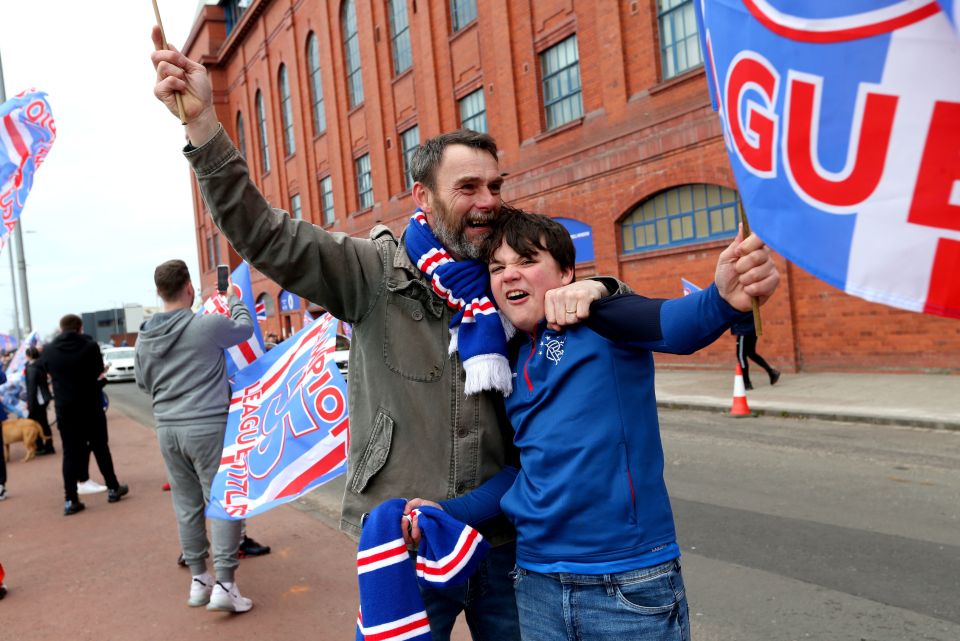 Rangers fans outside Ibrox after their title win was confirmed