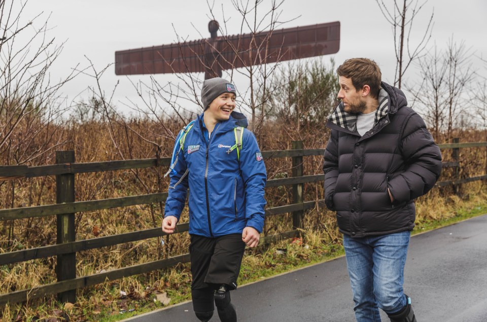 Billy Monger with comedian Chris Ramsay during his epic challenge