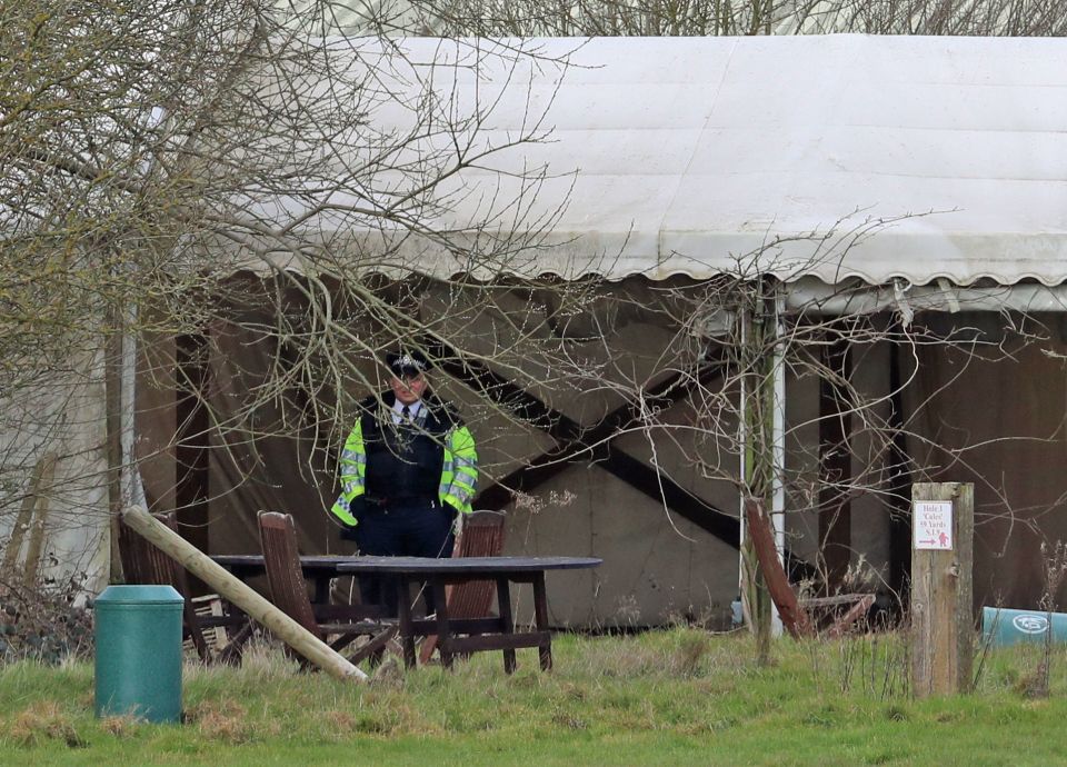 Cops in Ashford this morning following the discovery of human remains in the hunt for missing Sarah Everard