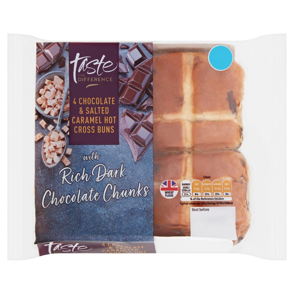 Chocolate and salted caramel buns from Sainsbury's contain 222 calories