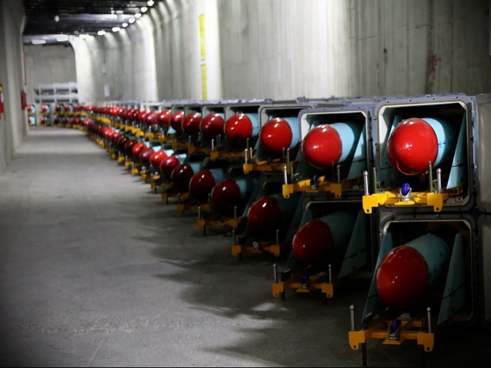 Footage shared by the Islamic Revolutionary Guard Corps Navy shows the underground bunker with dozens of missiles