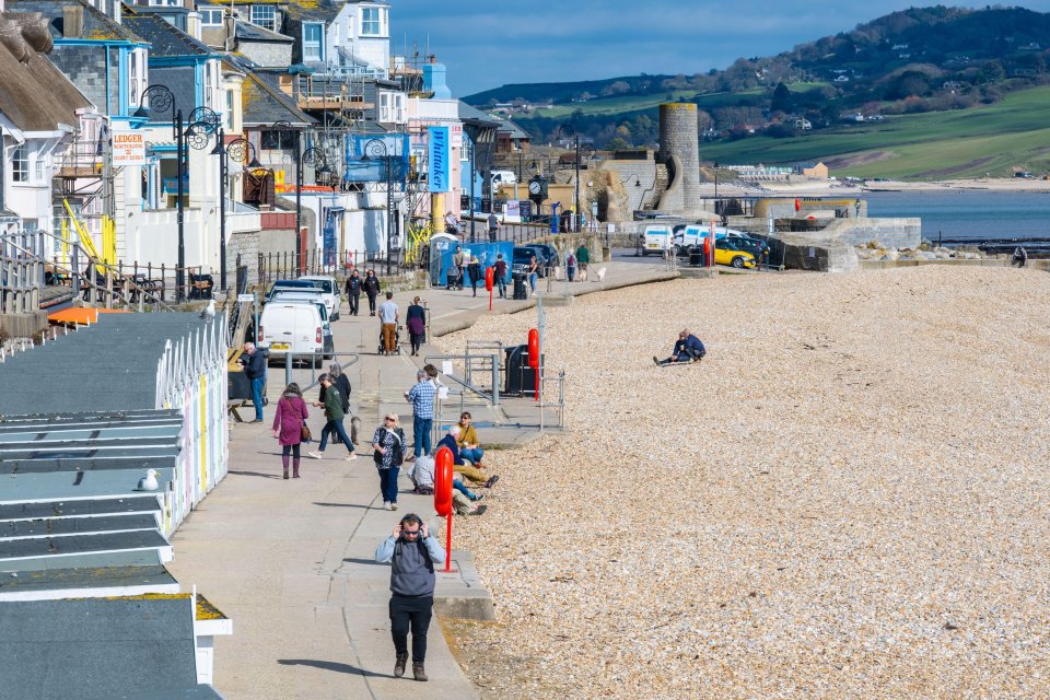 Glorious spring sunshine at the seaside resort of Lyme Regis yesterday