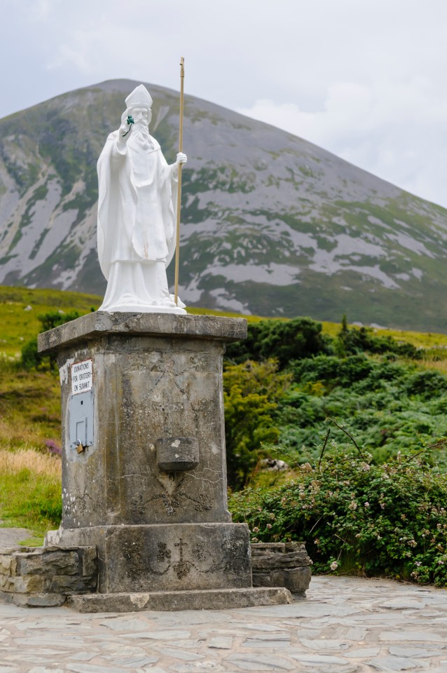 Statue of St Patrick at the base of Croagh Patrick mountain in County Mayo, Ireland