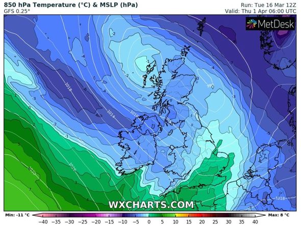 Cold temperatures will hit the UK until Easter, the latest weather maps show