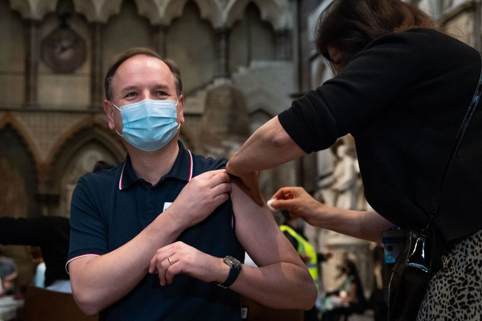 NHS boss Simon Stevens was pictured getting the Oxford/AstraZeneca jab today