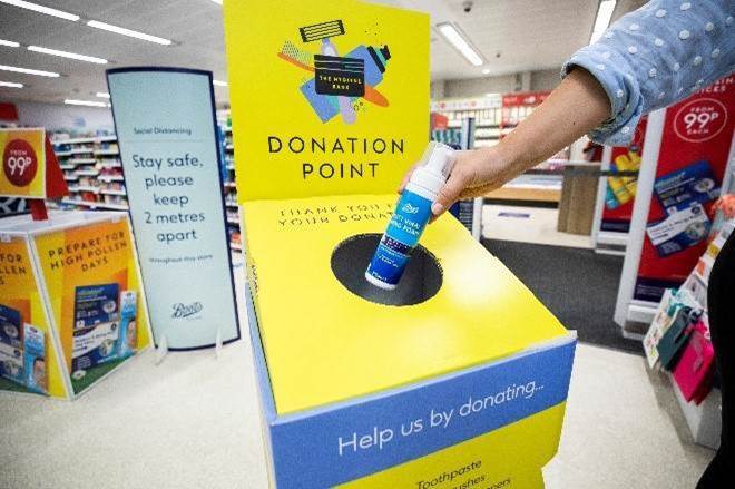  If your local Boots has a donation point take empty toiletry packaging there and they will donate four full-sized products to The Hygiene Bank