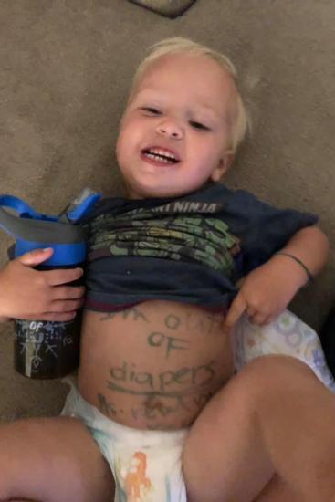 Milo’s mum was horrified when she saw the nursery had written on his stomach