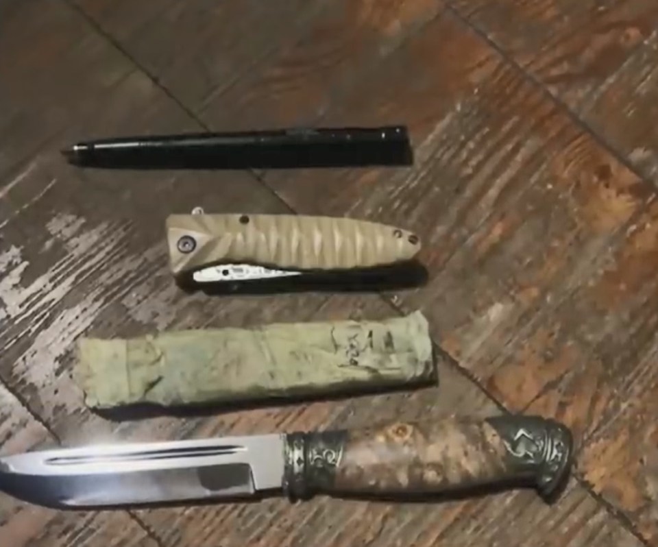 Police seized the suspect's knives which were found at his home for forensic examinations