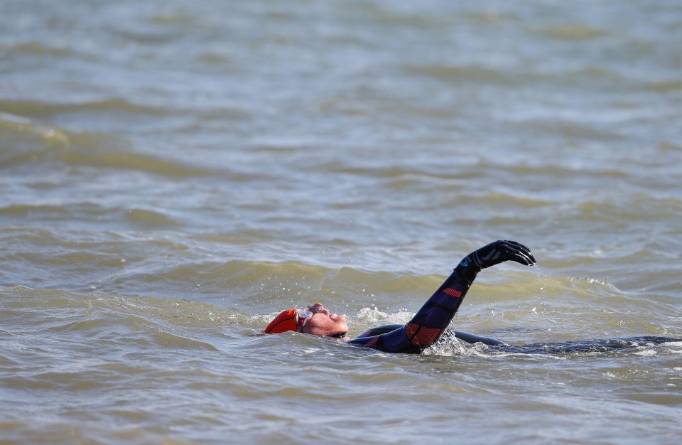 A swimmer at Calshot Beach today