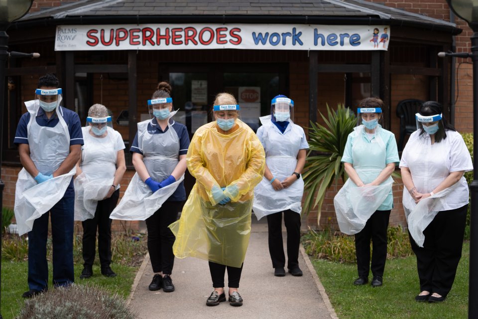 Staff at Westbourne House care home in Sheffield hold a minute's silence during the National Reflection day