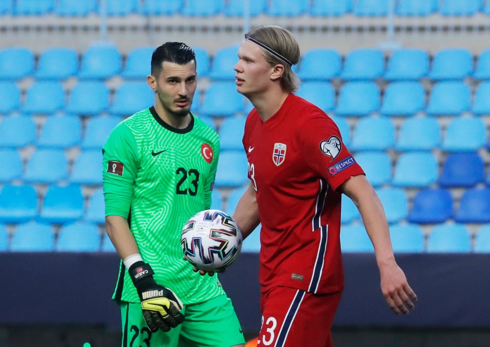 Goalkeeper Ugurcan Cakir, 24, kept a clean sheet against Erling Haaland, 20, in Turkey's 3-0 win against Norway on Saturday