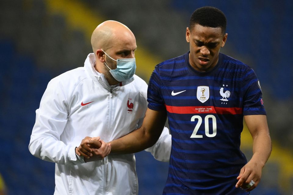 Man Utd ace Anthony Martial is set to miss France's game against Bosnia with a knee injury