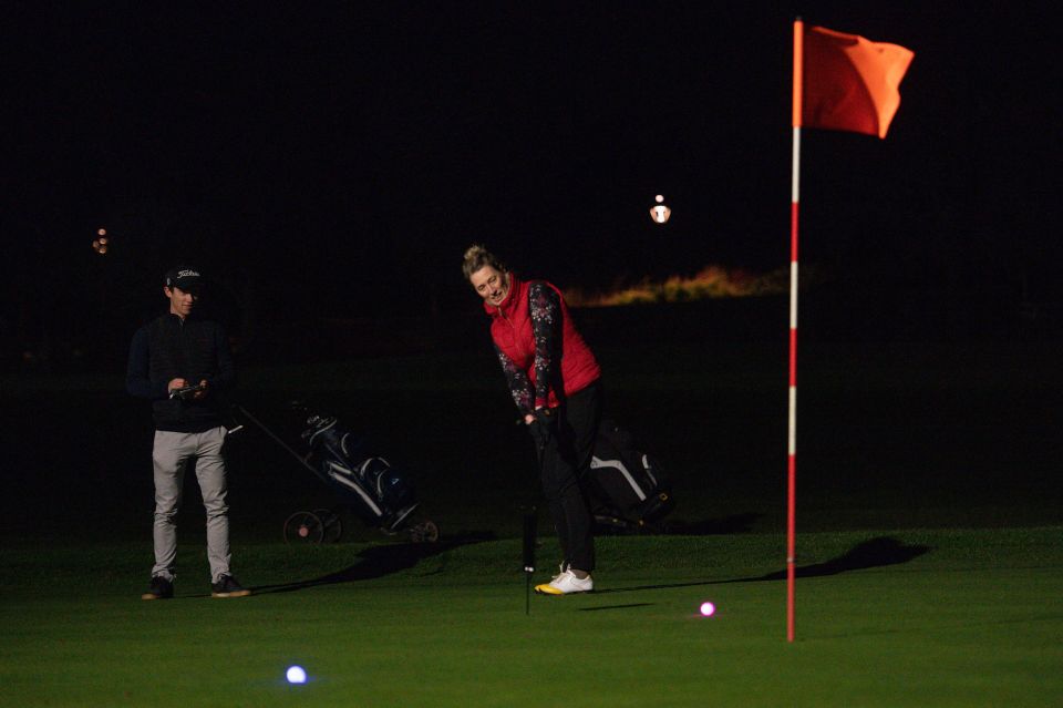 Others used neon coloured balls whilst under floodlights at Morley Hayes Golf centre in Ilkeston, Derbyshire