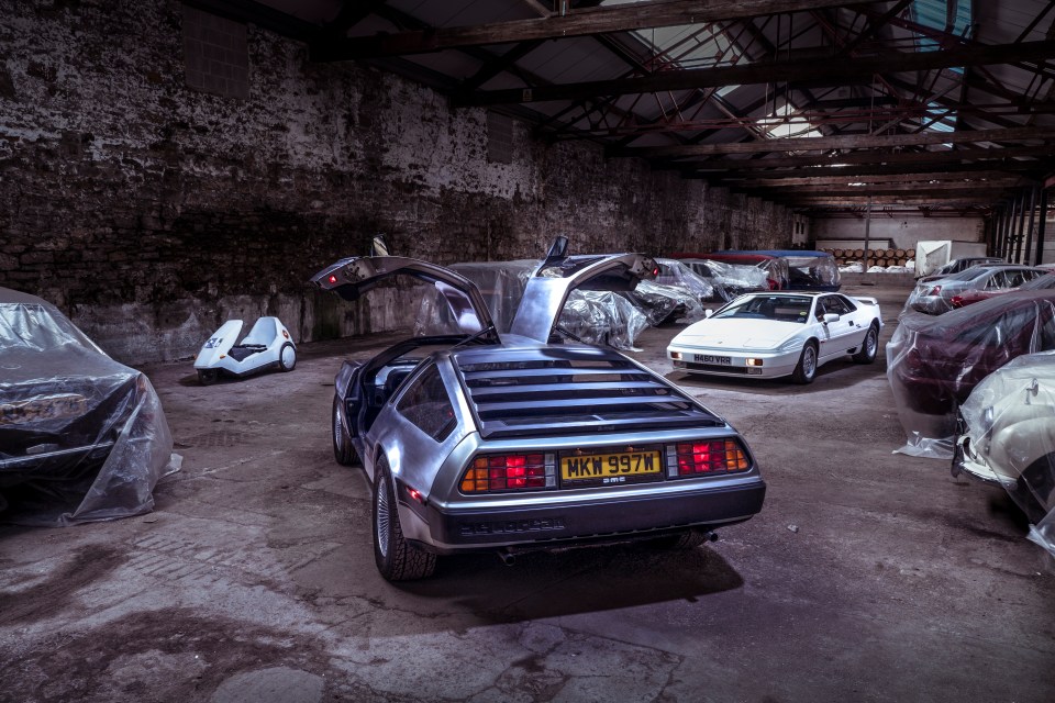 Sinclair C5, back left, DMC DeLorean, front centre, Lotus Espirt, back right