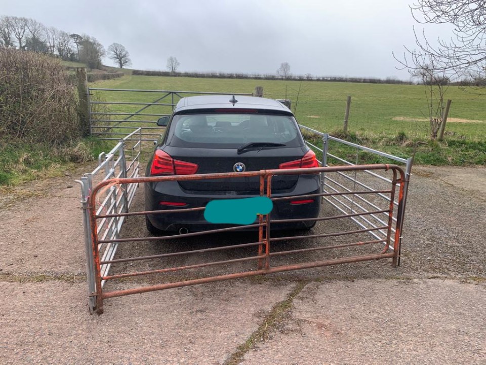 A farmer left furious after a driver parked in front of his gates got his revenge in a very unique way