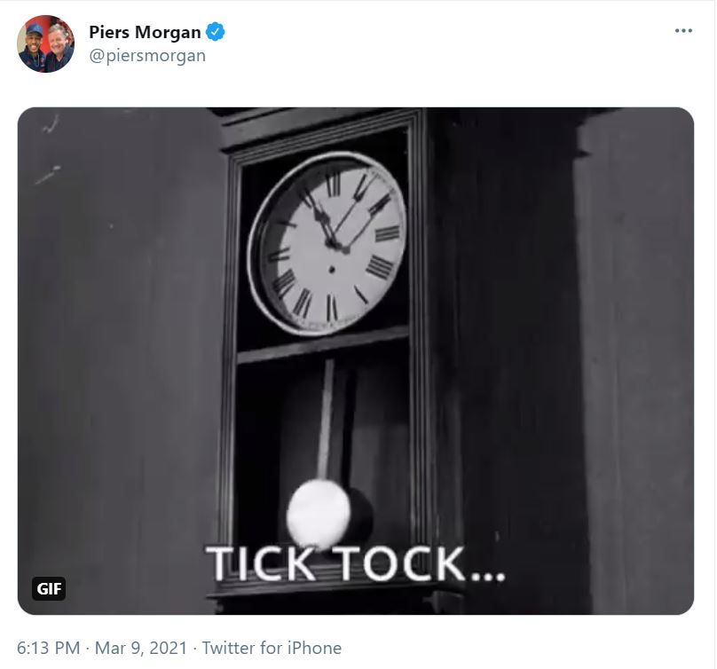 Morgan tweeted a ticking clock moments before ITV made the announcement