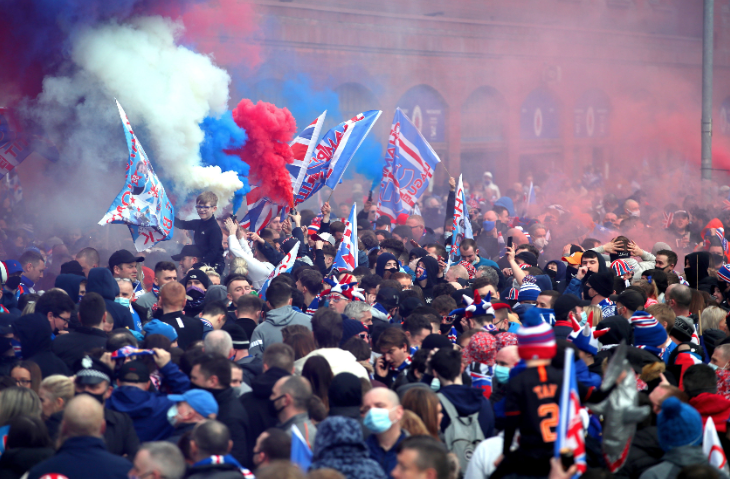 Rangers fans gathered for the first time this season on the eve of being crowned champions