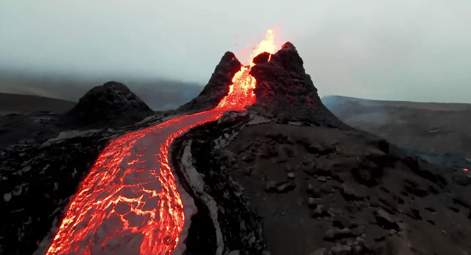 The footage gets very close to the erupting action