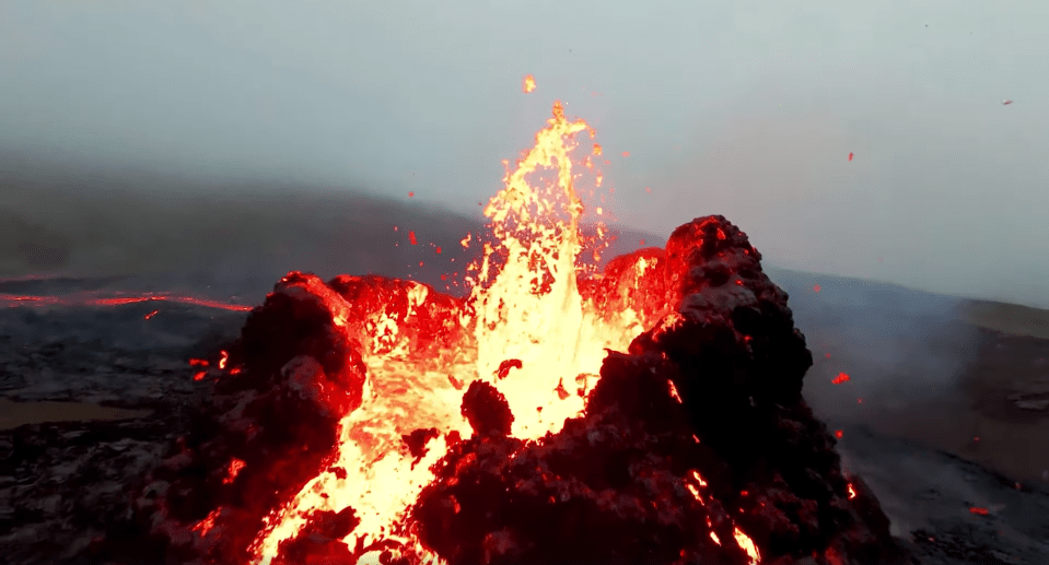 The drone got terrifyingly close to spewing lava