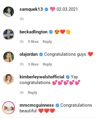 Sam's star pals congratulated her