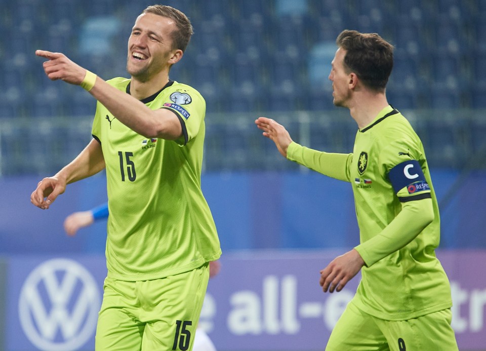 West Ham sensation Tomas Soucek celebrates mocking his poor scoring record for the Czechs with a treble to destroy Estonia