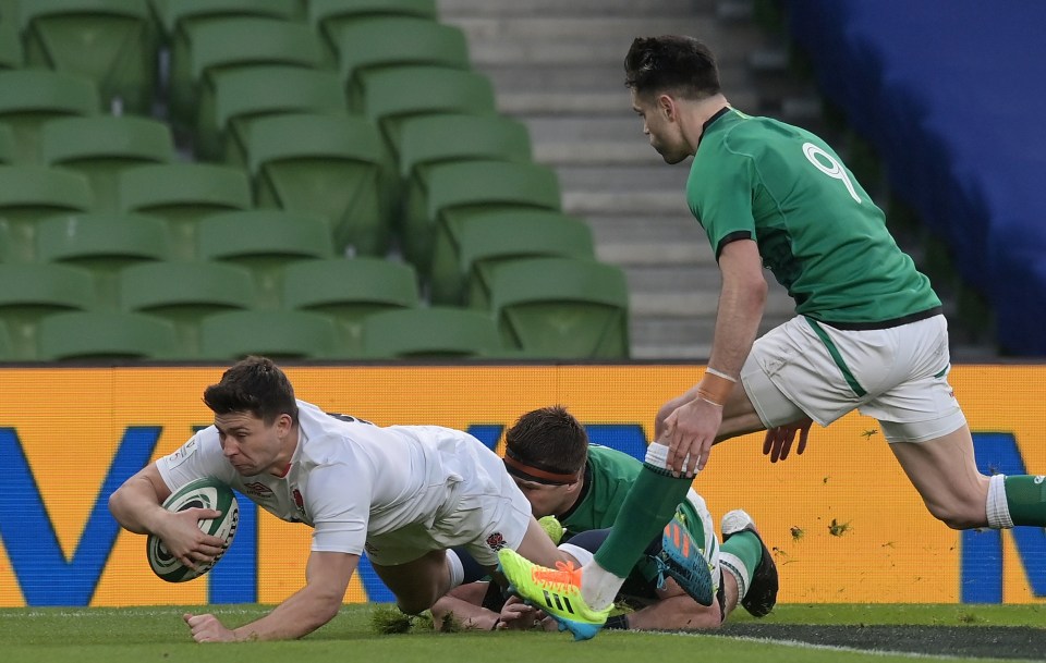 Ben Youngs crosses for England in Dublin