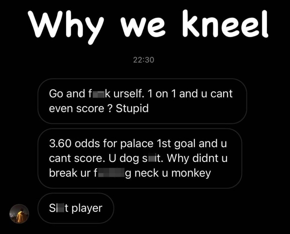 He shared a message of the vile abuse after Palace’s clash with Man Utd