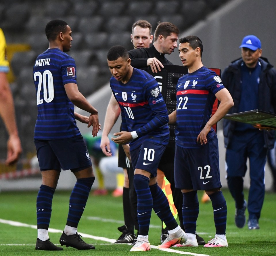 Kylian Mbappe was left hanging as he replaced Anthony Martial for France last night