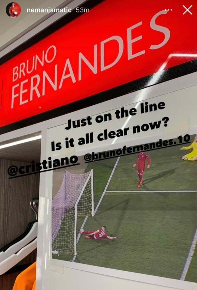 Nemanja Matic printed out this photoshop of Stefan Mitrovic's clearance against Portugal and stuck it on Bruno Fernandes' locker