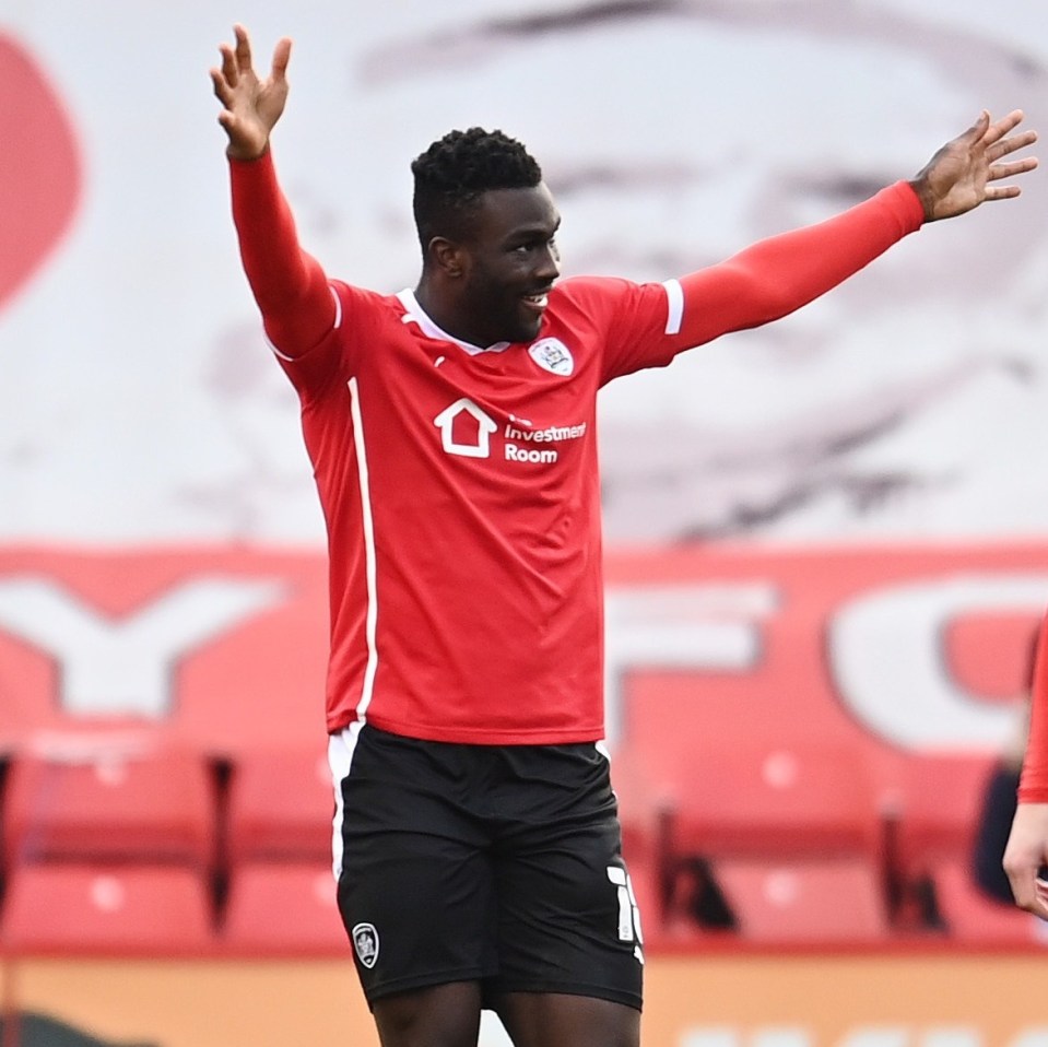 Barnsley loan signing Daryl Dike celebrates his stunning winner against Birmingham