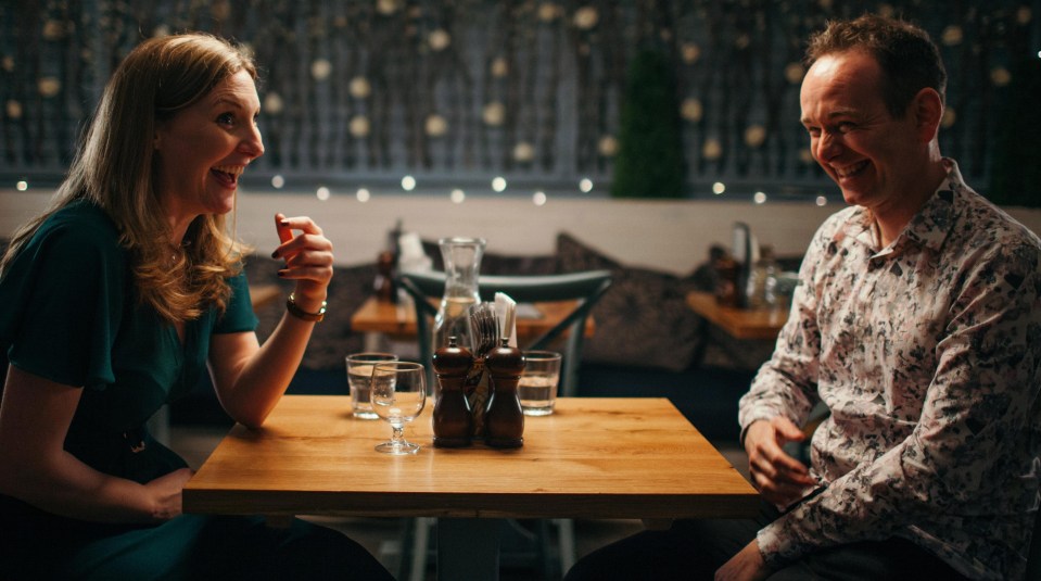 Sarah during her first meeting with match Ian, who runs LGBT radio station Gaydio in Manchester