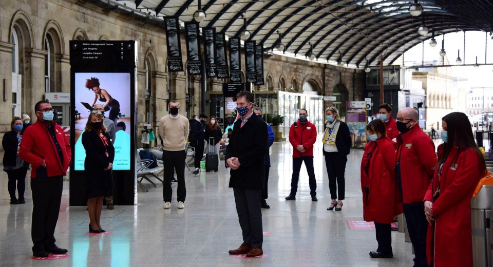 Railway staff paused to reflect at midday at Newcastle Central Station