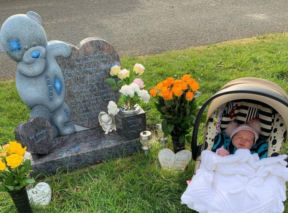 Noel and Sue took newborn Heidie to visit Alfie's grave after she was born