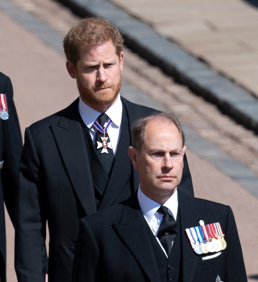 It has been claimed that Prince Harry was 'not acknowledged' before or during Prince Philip's funeral by family members such as Prince Edward, pictured