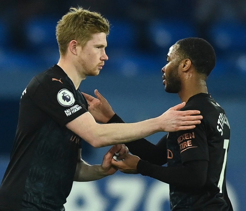 Manchester City pair Kevin De Bruyne and Raheem Sterling get into the midfield