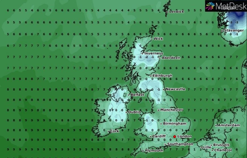 Weather charts show the temperature plunging to just above freezing tomorrow morning