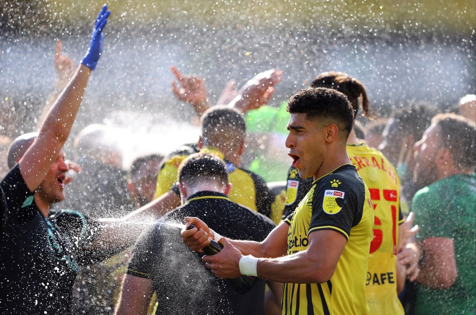 Watford celebrate their promotion back to the Premier League