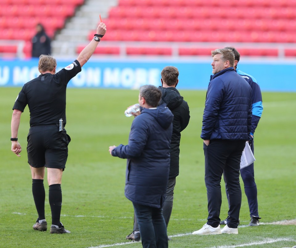 Karl Robinson was sent off following Sunderland's second goal