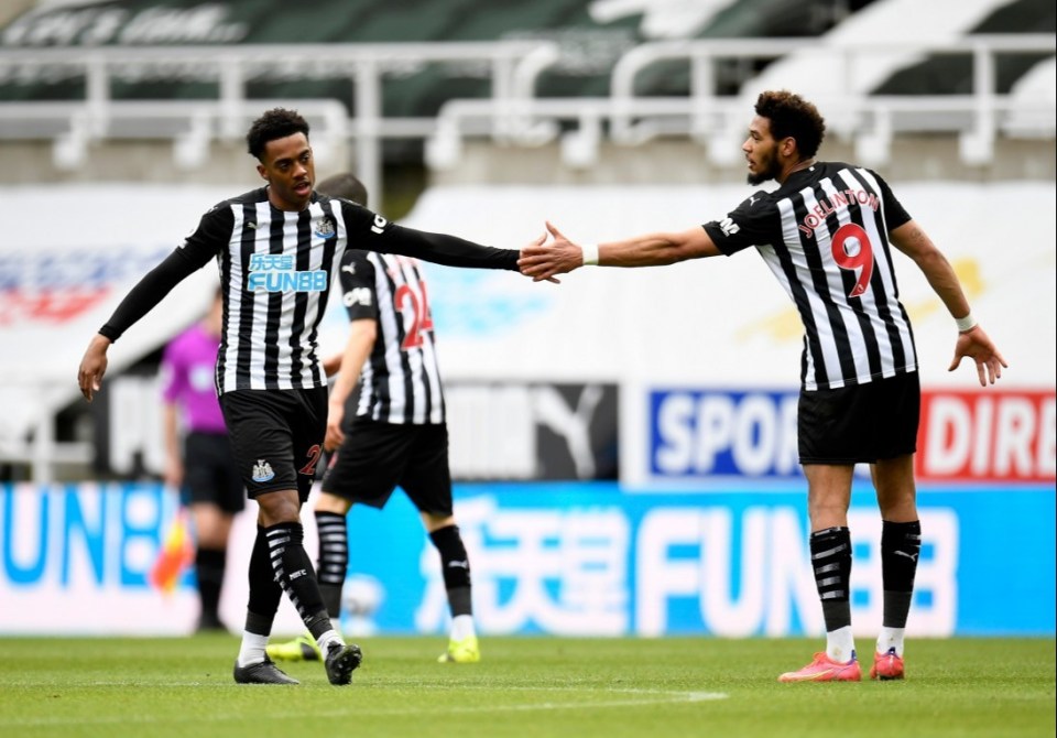 Goalscorers Joe Willock and Joelinton in action vs Tottenham