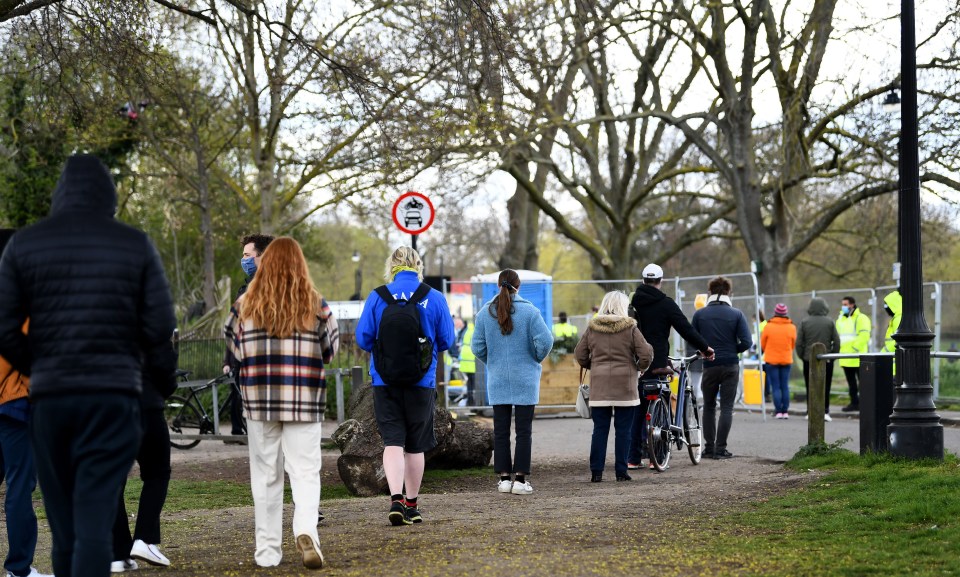 People queueing for a coronavirus test on Clapham Common as part of a search for cases of the South African variant