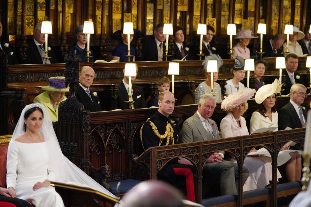 The Royal Family in St George's Chapel, Windsor Castle, for Harry and Meghan's wedding in 2018